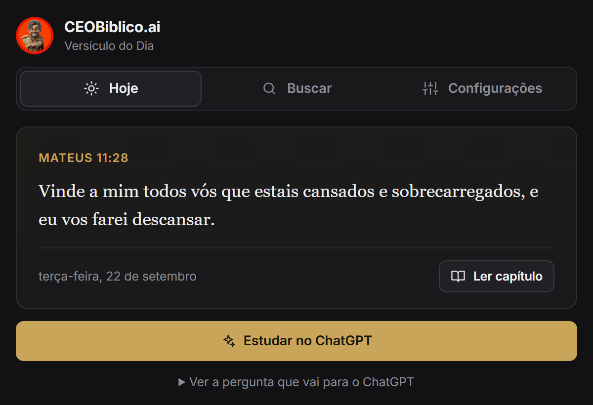 Tela do versículo do dia no CEOBiblico.ai